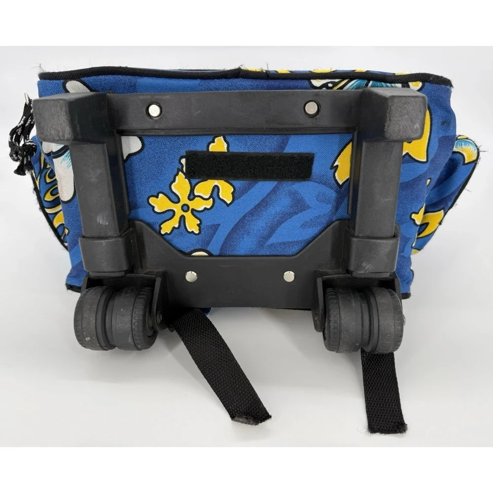 American Eagle Blue Hawaiian Hibiscus Rolling Backpack Carry On Travel Bag VTG